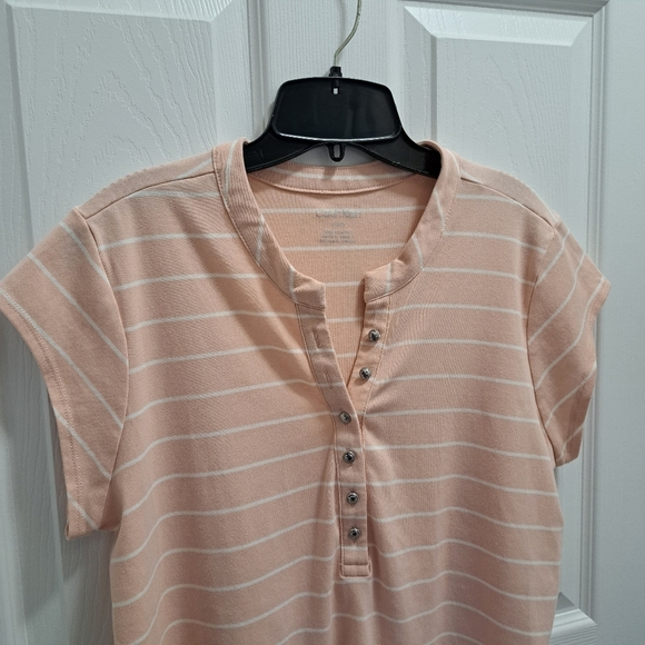 Calvin Klein Pink And White Stripe T-shirt Large Henley Casual Cotton Tee - Picture 13 of 15